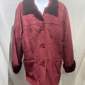 Dennis Basso Leather/Suede Faux Fur Coat, Women’s size L